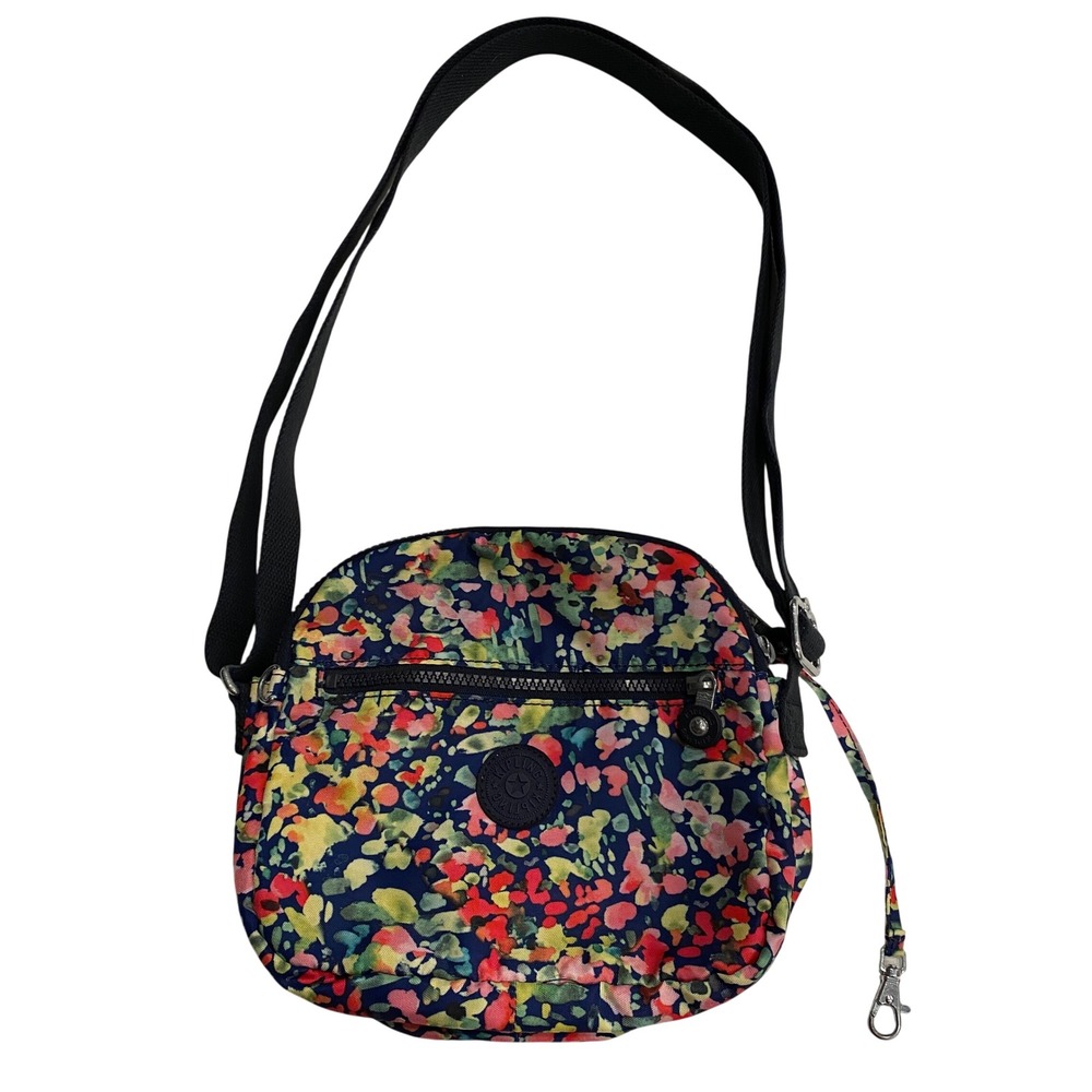 Kipling Floral Print Nylon Crossbody Bag Navy Blue Multicolor Adjustable Strap